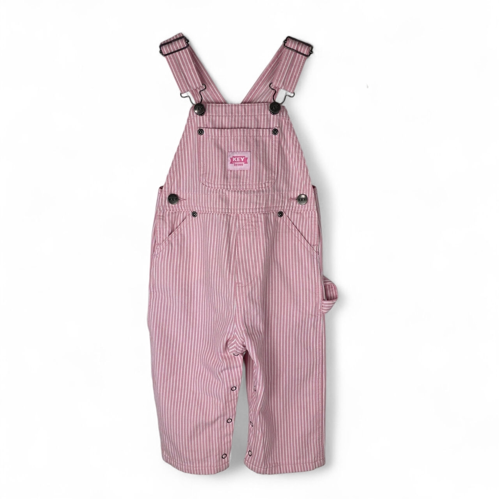 Key Pink and White Striped Bib Overalls Infant Size 18M